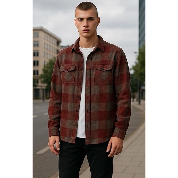 Tony Hawk Button Front Shirt Mens Medium Red Plaid Long Sleeve Pockets Skater - Picture 1 of 6